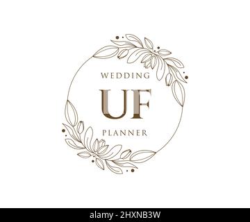 UF Initials Letter Hochzeit Monogram Logos Kollektion, handgezeichnete moderne minimalistische und florale Vorlagen für Einladungskarten, Save the Date, elegant Stock Vektor