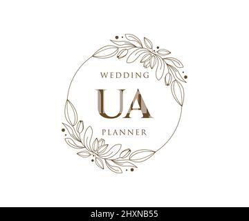 UA Initials Letter Hochzeit Monogram Logos Kollektion, handgezeichnete moderne minimalistische und florale Vorlagen für Einladungskarten, Save the Date, elegant Stock Vektor