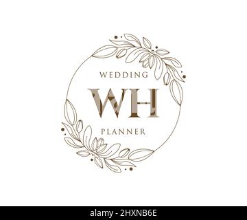 WH Initials Letter Hochzeit Monogram Logos Kollektion, handgezeichnete moderne minimalistische und florale Vorlagen für Einladungskarten, Save the Date, elegant Stock Vektor