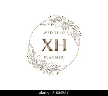 XH Initials Letter Hochzeit Monogram Logos Kollektion, handgezeichnete moderne minimalistische und florale Vorlagen für Einladungskarten, Save the Date, elegant Stock Vektor