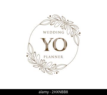 YO Initials Letter Hochzeit Monogram Logos Kollektion, handgezeichnete moderne minimalistische und florale Vorlagen für Einladungskarten, Save the Date, elegant Stock Vektor