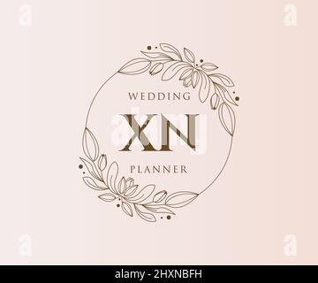 XN Initials Letter Hochzeit Monogram Logos Kollektion, handgezeichnete moderne minimalistische und florale Vorlagen für Einladungskarten, Save the Date, elegant Stock Vektor