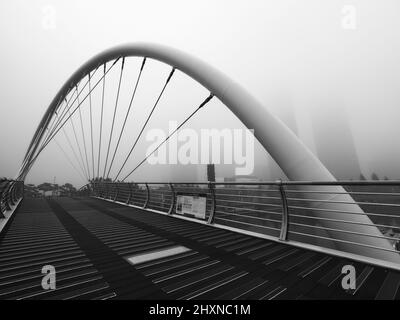 Foggy Bridge im Songdo Central Park, Incheon, Südkorea Stockfoto