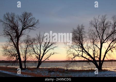 Sonnenuntergang am Loess Bluffs National Wildlife Refuge in Missouri, USA, in der Nähe von Mound City Stockfoto