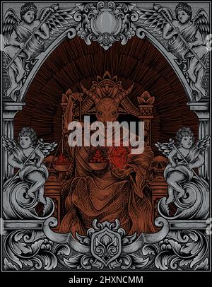 Illustration König satan auf Gothic Gravur Ornament Stil Stock Vektor