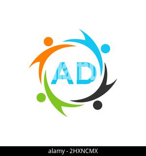 Charity Logo Vorlage auf Brief AD, Initial Unity Foundation Human Logo Sign. Unity Team Work Logo-Design mit AD Letter-Vorlage Stock Vektor
