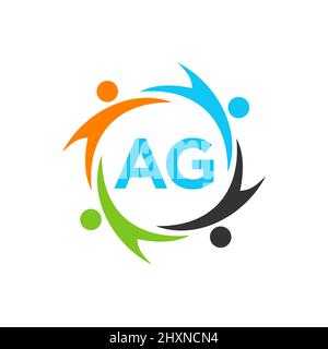 Charity-Logo-Vorlage auf Letter AG, Initial Unity Foundation Human Logo Sign. Unity Team Work Logo-Design mit AG Letter-Vorlage Stock Vektor