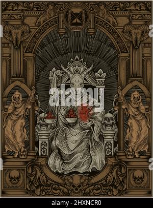 Illustration König satan auf Gothic Gravur Ornament Stil Stock Vektor