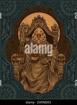 Illustration König Adler satan auf Gothic Gravur Ornament Stil Stock Vektor