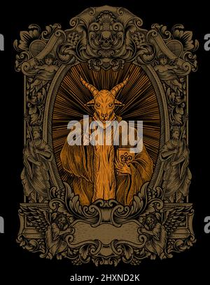 Illustration gruselig baphomet auf Gravur Ornament Stock Vektor