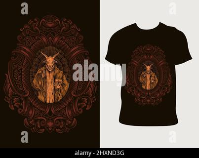 Illustration gruselig baphomet auf Gravur Ornament Stock Vektor