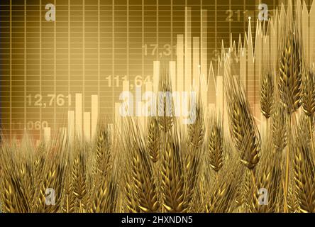 Steigende globale Weizen- und Mehlpreise und steigende Kosten für Backwaren als Inflationsfinanzkrisenkonzept mit steigendem Preis. Stockfoto