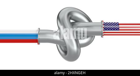 Pipeline zwischen Russland und Amerika auf weißem Hintergrund. Isolierte 3D-Abbildung Stockfoto