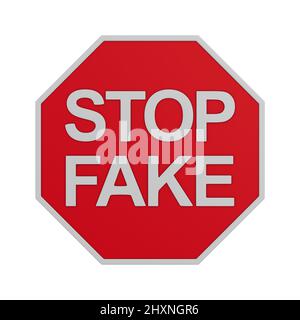 Stoppen Sie Fälschung auf weißem Hintergrund. Isolierte 3D-Abbildung Stockfoto