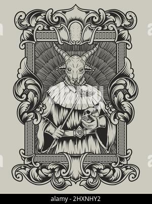 Illustration gruselig baphomet auf Gravur Ornament Rahmen Stock Vektor