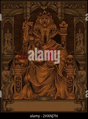Illustration König satan auf Gothic Gravur Ornament Stil Stock Vektor