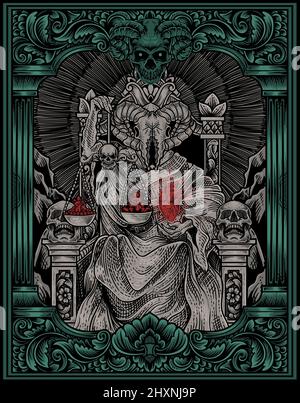 Illustration König satan auf Gothic Gravur Ornament Stil Stock Vektor