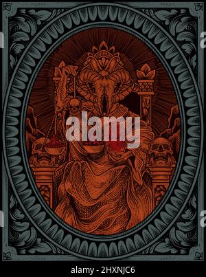 Illustration König satan auf Gothic Gravur Ornament Stil Stock Vektor
