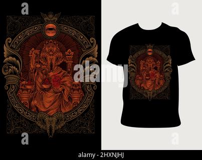 Illustration König satan auf Gothic Gravur Ornament Stil Stock Vektor