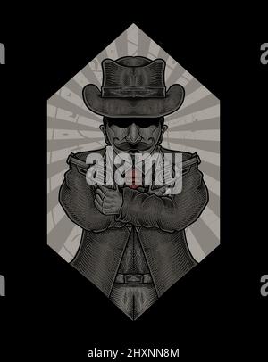 Illustration Mafia Gangster mit Gravur Stil Stock Vektor
