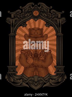 Illustration Mafia Gangster mit Gravur Stil Stock Vektor