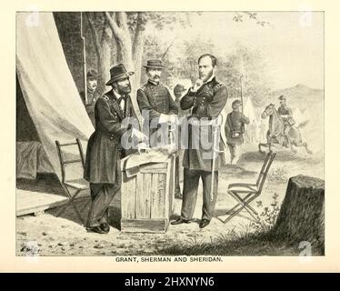 Grant, Sherman und Sheridan aus dem Buch "Engel des Schlachtfeldes: Eine Geschichte der Arbeit der katholischen Schwesternschaften im späten Bürgerkrieg" von George Barton, Veröffentlicht 1898 in Philadelphia, Pennsylvania, von der Catholic Art Publishing Company. Stockfoto