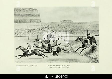 Die Szene an der Wand, Grand National 1840 aus dem Buch Heroes and Heroines of the Grand National von Finch Mason, Ein vollständiger Bericht über jede Rasse von ihrer Gründung im Jahr 1839 bis zum heutigen Jahr. Veröffentlichungsdatum 1907 London: : The Biographical Press, 12, Henrietta Street, Covent Garden, W.C. Stockfoto