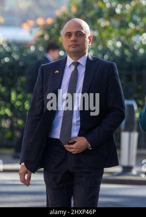 London, England, Großbritannien. 14. März 2022. Der britische Staatssekretär für Gesundheit und Soziales SAJID JAVID wird in Westminster nach einer morgendlichen Medienrunde gesehen. (Bild: © Tayfun Salci/ZUMA Press Wire) Stockfoto