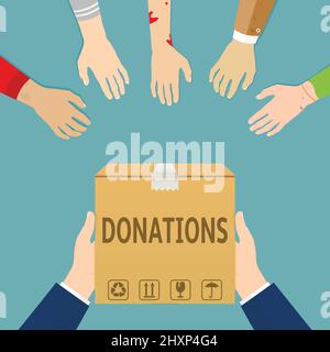Spende an Flüchtlinge. Flache Abbildung. Stock Vektor