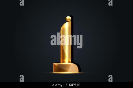 Goldenes Trophäensymbol auf schwarzem Hintergrund isoliert. Goldene Akademie-Ikone. Film und Kino Symbol Preiskonzept. Vektorgrafik Stock Vektor
