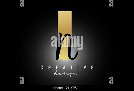 Goldene Buchstaben IM Logo mit minimalistischem Design. Buchstaben I und N mit geometrischer und handschriftlicher Typografie. Kreative Vektor-Illustration mit Buchstaben. Stock Vektor