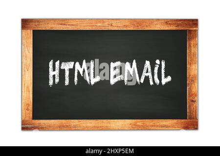 HTML E-MAIL Text geschrieben auf schwarzem Holzrahmen Schule Tafel. Stockfoto