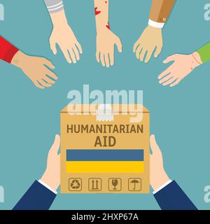 Spende an ukrainische Flüchtlinge. Flache Abbildung. Stock Vektor