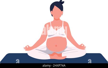 Schwanger Frau sitzt in Yoga-Pose halb flache Farbe Vektor-Charakter Stock Vektor