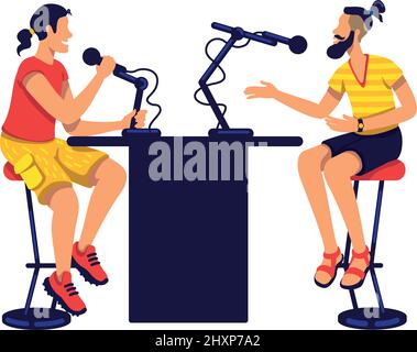 Radio-Host und Gast mit Gespräch semi-flachen Farb-Vektor-Zeichen Stock Vektor
