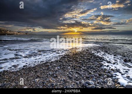 Coucher de Soleil Ault Onival, picardie, baie de Somme. Stockfoto