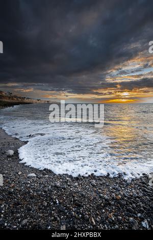 Coucher de Soleil Ault Onival, picardie, baie de Somme. Stockfoto