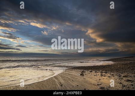 Coucher de Soleil Ault Onival, picardie, baie de Somme. Stockfoto