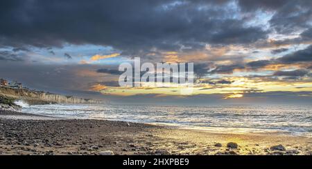 Coucher de Soleil Ault Onival, picardie, baie de Somme. Stockfoto