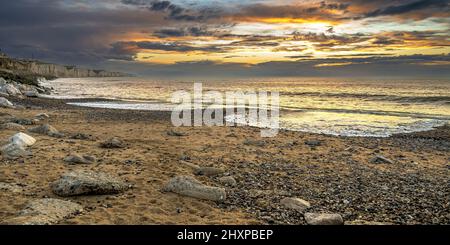 Coucher de Soleil Ault Onival, picardie, baie de Somme. Stockfoto