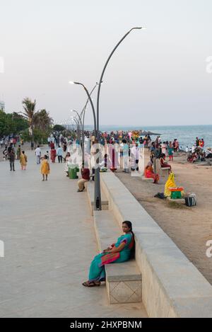 Pondicherry, Indien - 12. März 2022: Die Promenade am Meer. Stockfoto