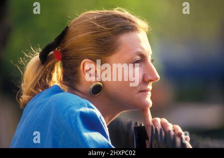 Caryl Churchill zu Hause in London 1988 Stockfoto