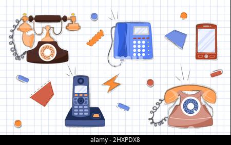 Set aus fünf verschiedenen Telefonen Stock Vektor