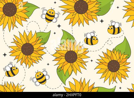 Bienen und Sonnenblumen Stock Vektor