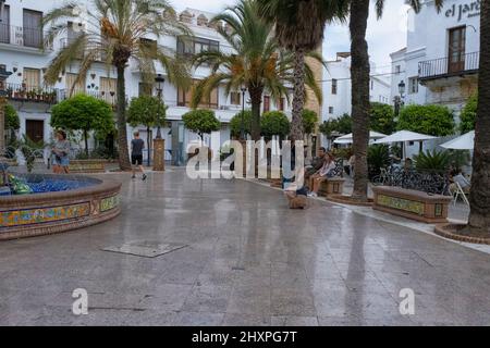 Brunnen, Plaza de España, Vejer de la Frontera, Andalusien, Spanien Stockfoto