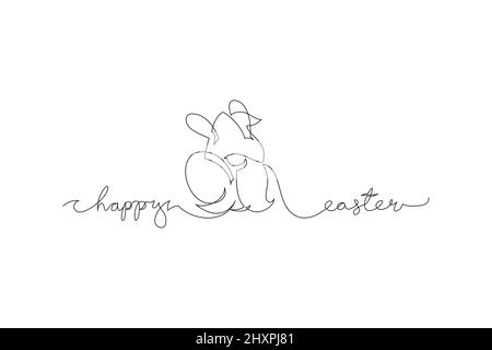 Vektor-Illustration Banner Design niedlichen Gnomen mit Eiern für Ostern und Frühling. Easter Bunny Illustration kontinuierliche Linienzeichnung. Stock Vektor