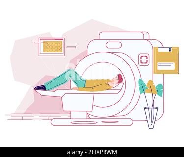 Patient bereit für Röntgen- oder MRT-Gesundheitsuntersuchung flache Vektordarstellung isoliert. Stock Vektor