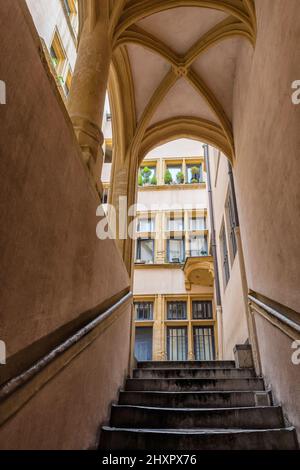 Traboule Hostellerie du Gouvernement, Saint Jean Bezirk, UNESCO-Weltkulturerbe, das alte Lyon, Rhône-Alpes, Frankreich Stockfoto