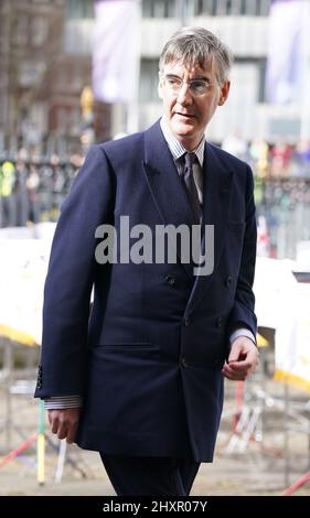 Jacob Rees-Mogg, Minister für Brexit-Chancen, kommt am Commonwealth Day beim Commonwealth Service in Westminster Abbey in London an. Bilddatum: Montag, 14. März 2022. Stockfoto