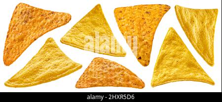 Heiße Nachos auf weißem Hintergrund isoliert Stockfoto